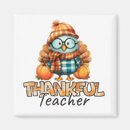 Thankful Teacher  Autumn Owl with Pumpkins & Plaid Magneet