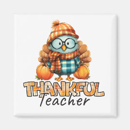 Thankful Teacher  Autumn Owl with Pumpkins & Plaid Magneet