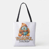 Thankful Teacher –Owl with Pumpkins & Plaid Tote Bag (Achterkant)