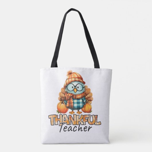 Thankful Teacher –Owl with Pumpkins & Plaid Tote Bag (Achterkant)