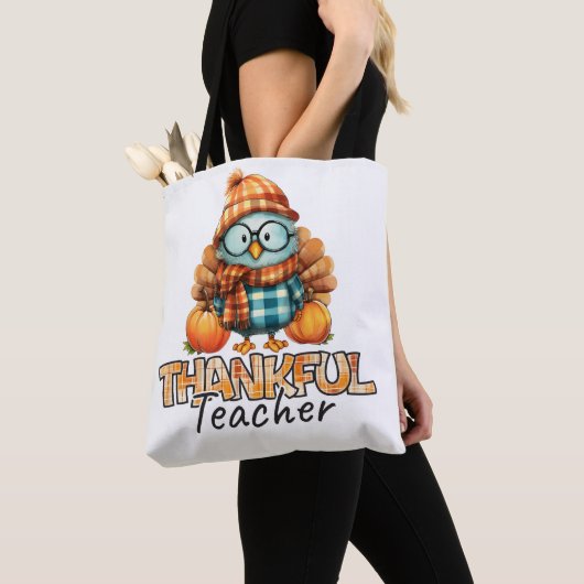 Thankful Teacher –Owl with Pumpkins & Plaid Tote Bag (Dichtbij)