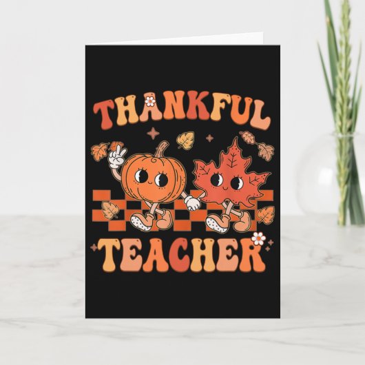 Thankful Teacher Retro Groovy Thanksgiving Fall  Kaart (Voorkant)