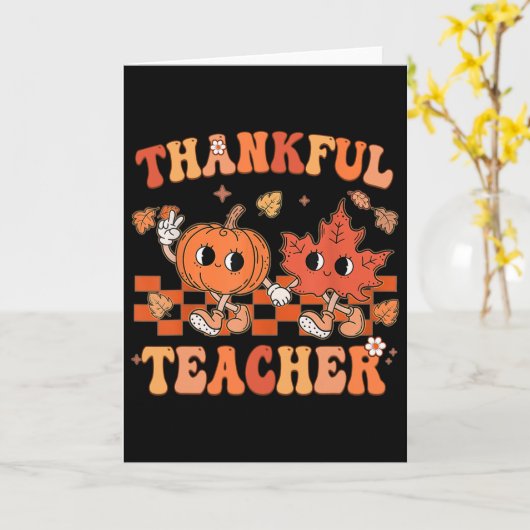 Thankful Teacher Retro Groovy Thanksgiving Fall  Kaart (Gele Bloem)
