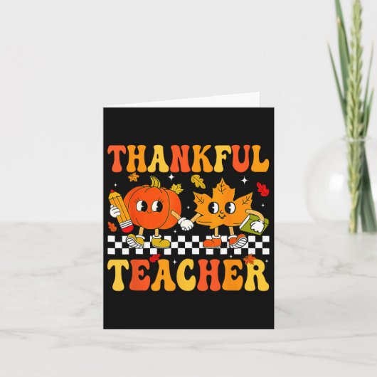 Thankful Teacher Retro Groovy Thanksgiving Herfst  Kaart (Voorkant)