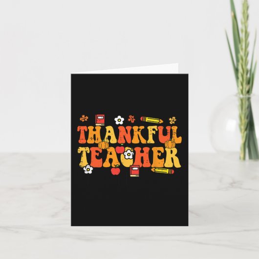 Thankful Teacher Retro Groovy Thanksgiving Herfst  Kaart (Voorkant)