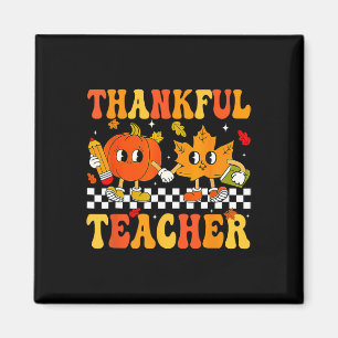 Thankful Teacher Retro Groovy Thanksgiving Herfst Magneet