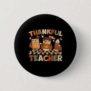 Thankful Teacher Retro Groovy Thanksgiving Herfst Ronde Button 5,7 Cm