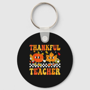 Thankful Teacher Retro Groovy Thanksgiving Herfst Sleutelhanger