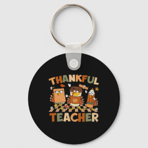 Thankful Teacher Retro Groovy Thanksgiving Herfst  Sleutelhanger