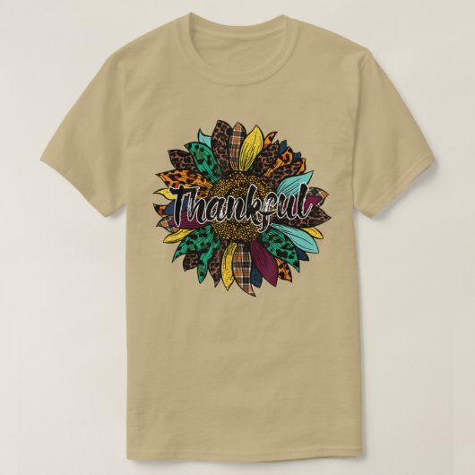 Thankful Thanksgiving Autumn Leopard Sunflower Pum T-shirt (Design voorkant)