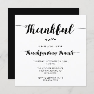 Thankful Thanksgiving Dinner Elegant Simple Script Kaart