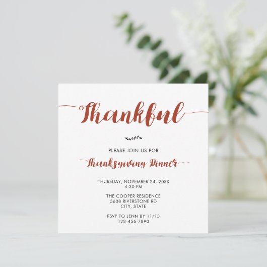 Thankful Thanksgiving Dinner Elegant Simple Script Kaart (Staand voorkant)