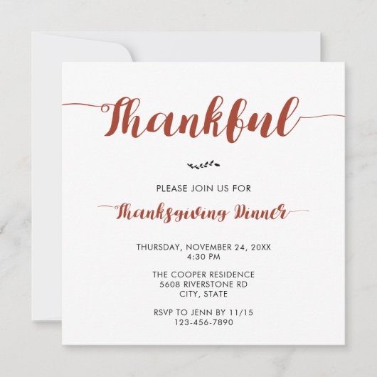 Thankful Thanksgiving Dinner Elegant Simple Script Kaart (Voorkant)
