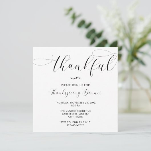 Thankful Thanksgiving Dinner Elegant Simple Script Kaart (Staand voorkant)