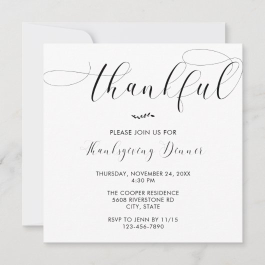 Thankful Thanksgiving Dinner Elegant Simple Script Kaart (Voorkant)