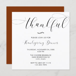 Thankful Thanksgiving Dinner Elegant Simple Script Kaart