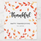 Thankful Thanksgiving Dinner Fall Leaves foliage Wijn Etiket (Enkel label)