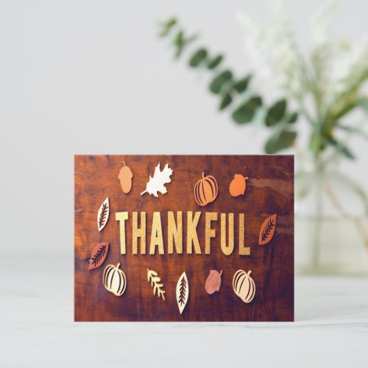 Thankful Thanksgiving Fall Leaves Pumpkin Briefkaart (Staand voorkant)