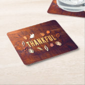 Thankful Thanksgiving Fall Leaves Pumpkin Kartonnen Onderzetters (Schuin)