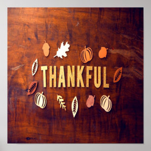 Thankful Thanksgiving Fall Leaves Pumpkin Poster