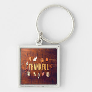 Thankful Thanksgiving Fall Leaves Pumpkin Sleutelhanger