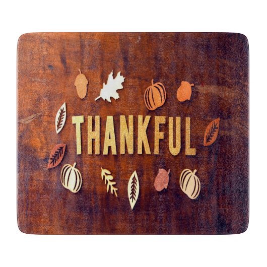Thankful Thanksgiving Fall Leaves Pumpkin Snijplank (Voorkant)