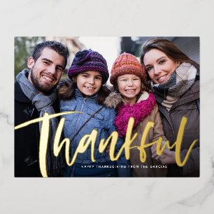 Thankful Thanksgiving van de familiefoto van het b Folie Feestdagen Briefkaart