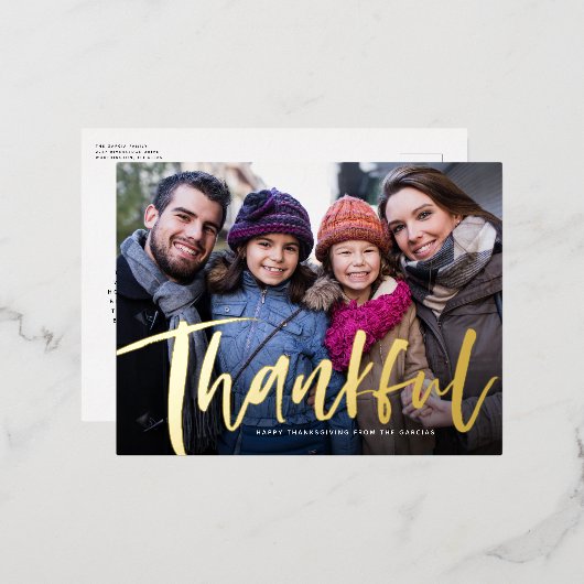 Thankful Thanksgiving van de familiefoto van het b Folie Feestdagen Briefkaart (Voorkant / Achterkant)