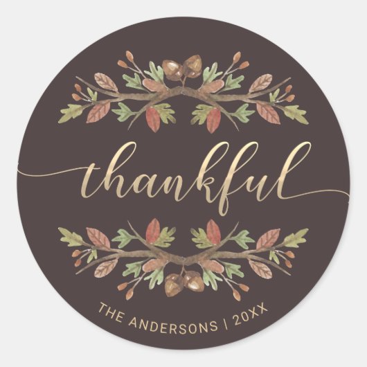 THANKFUL THANKSGIVING WATERVERF HERFST FOLIAGE RONDE STICKER (Voorkant)