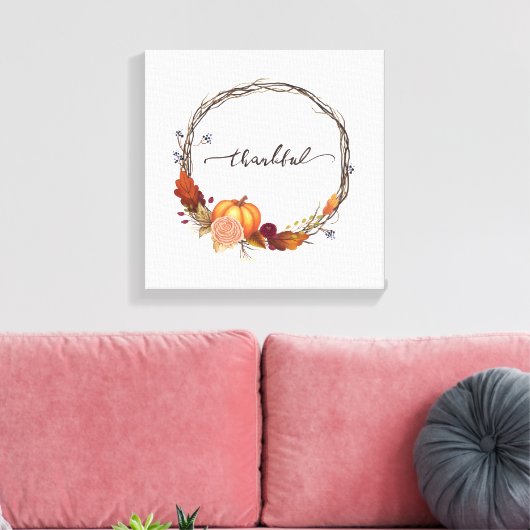 Thankful Thanksgiving Wreath Canvas Afdruk (Insitu (Woonkamer))