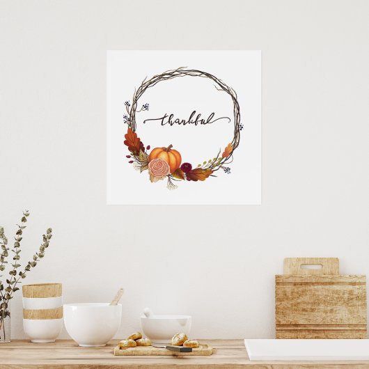 Thankful Thanksgiving Wreath Poster (Keuken)