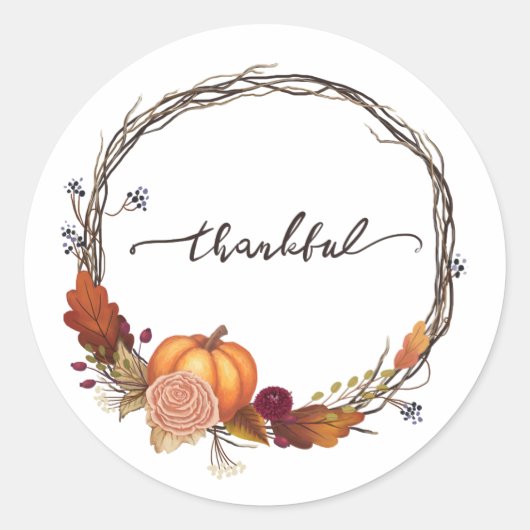Thankful Thanksgiving Wreath Ronde Sticker (Voorkant)