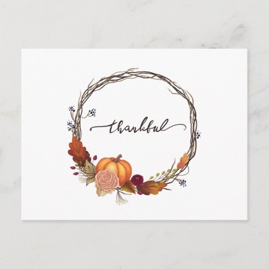 Thankful Thanksgiving Wreath Uitnodiging Briefkaart (Voorkant)