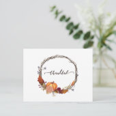 Thankful Thanksgiving Wreath Uitnodiging Briefkaart (Staand voorkant)