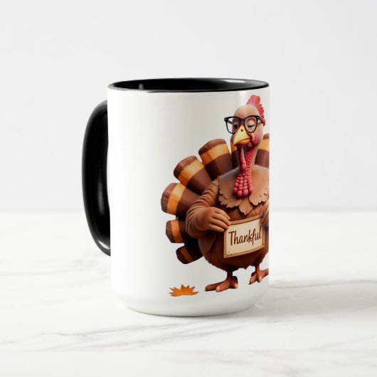 Thankful Turkey Design – Funny Holiday Art Mok (Voorkant links)