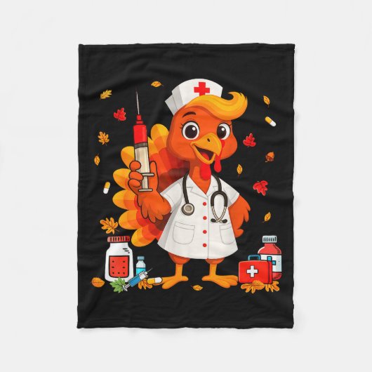 Thankful Turkey Funny Scrub Nurse Fall Thanksgivin Fleece Deken (Voorkant)