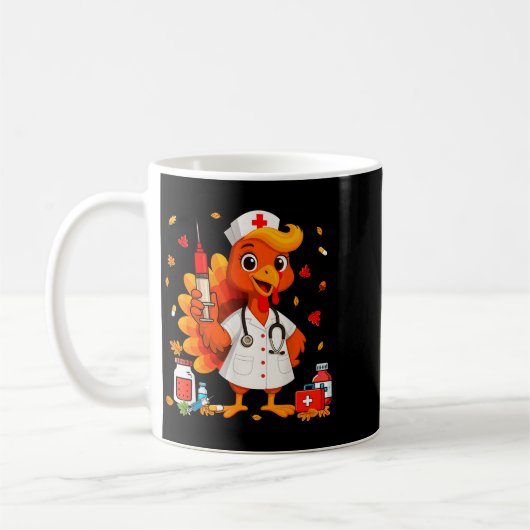 Thankful Turkey Funny Scrub Nurse Fall Thanksgivin Koffiemok (Links)