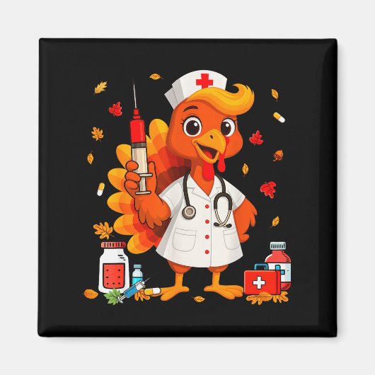 Thankful Turkey Funny Scrub Nurse Fall Thanksgivin Magneet (Voorkant)
