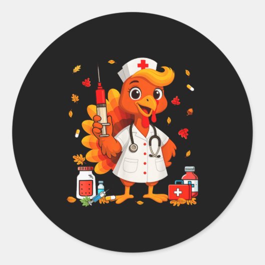 Thankful Turkey Funny Scrub Nurse Fall Thanksgivin Ronde Sticker (Voorkant)
