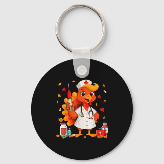 Thankful Turkey Funny Scrub Nurse Fall Thanksgivin Sleutelhanger (Voorkant)