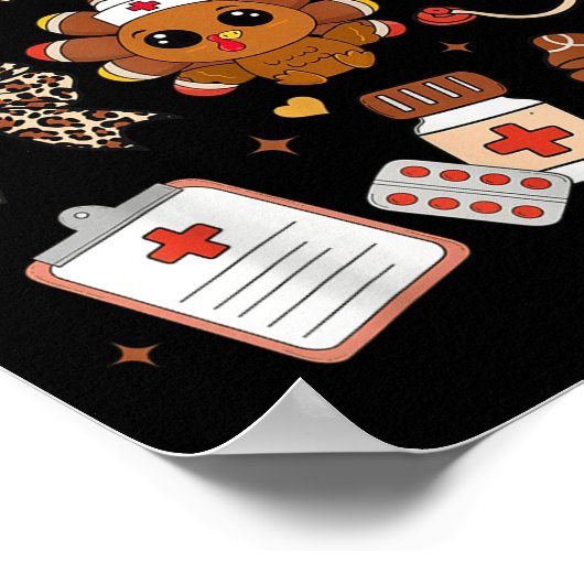 Thankful Turkey Nurse Fall Stethoscope Coquette Th Poster (Hoek)