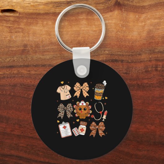 Thankful Turkey Nurse Fall Stethoscope Coquette Th Sleutelhanger (Voorkant)