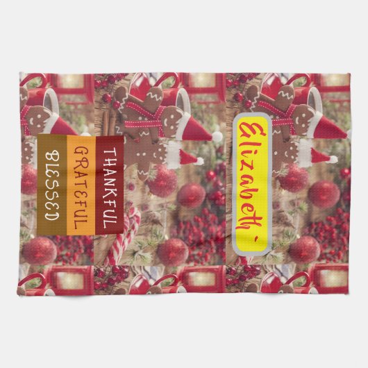 "Thankful & Twinkling: Personalized Holiday Cheer Theedoek (Horizontaal)