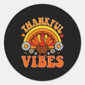 Thankful Vibes Autumn Retro Turkey Thanksgiving Ra Ronde Sticker (Voorkant)