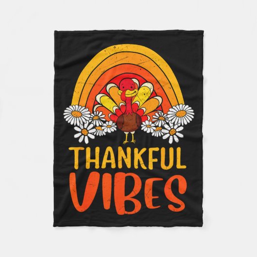 Thankful Vibes Turkey Retro Groovy Thanksgiving Ra Fleece Deken (Voorkant)