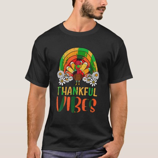 Thankful Vibes Turkije Retro Groovy Thanksgiving R T-shirt (Voorkant)