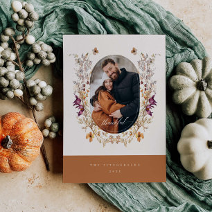Thankful Wildflower Boho Thanksgiving Fotokaart Feestdagenkaart