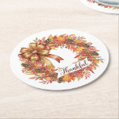 Thankful Wreath Ronde Kartonnen Onderzetter (Gebogen)