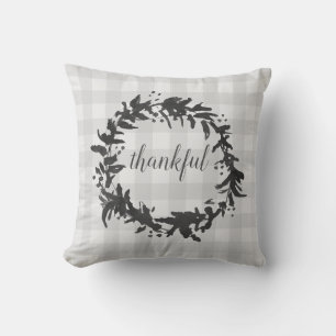 Thankful Wreath Script Check Print Sierkussen