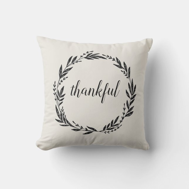 Thankful Wreath Script Sierkussen (Voorkant)